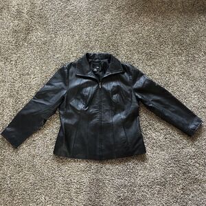 VINTAGE EAST 5th Black Leather Jacket Size‎ 1X Full Zip